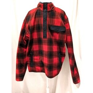 New Cond. Duluth Trading Co Doubleback Red Plaid Fleece Button Mock Mens Sz: L